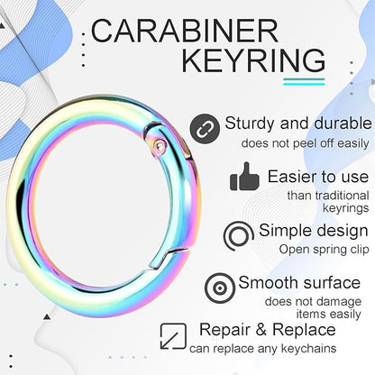10Pack 1 Inch Metal Spring O Ring Clips Keychain, Round Carabiner Clips Keyrings Snap Hook Buckle, Purse Shoulder Bag Chain Ring Clip Replacement Paracord Keychain Lanyard Leather DIY Crafts (Rainbow)