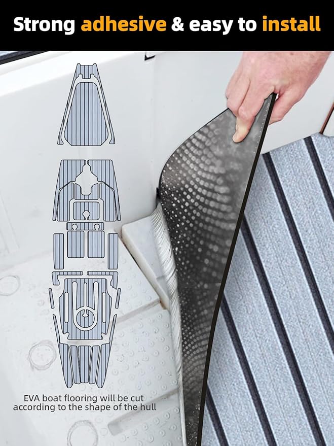 FOCEAN Boat Flooring EVA Foam Boat Decking Faux Teak Marine Flooring Boat Mat Boat Carpet Sheet for Motorboat RV Yacht Kayak Surfboard, 94.5"x 47.2"/35.4"/23.6"/15.7"