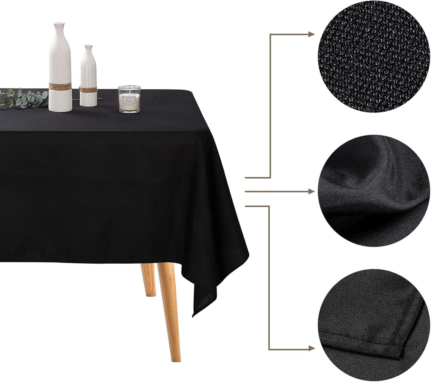 Ascoza 2pack 60x84 Inch Black Rectangular Tablecloth 4 Feet Table Cloth in Polyester Fabric for Wedding/Banquet/Restaurant/Parties