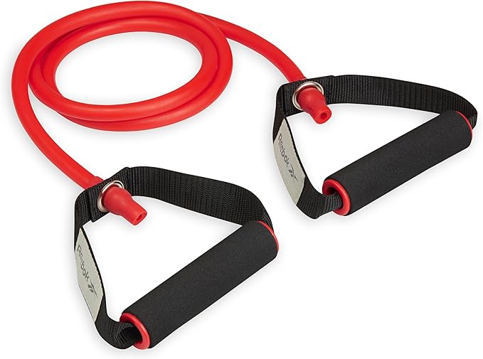 Reebok Resistance Tube Full Body Workout, Warm-Up & Strength Training Resistance Bands with Handles, Non-Slip Stretch Bands for Exercise, Fitness Bands for Men & Women