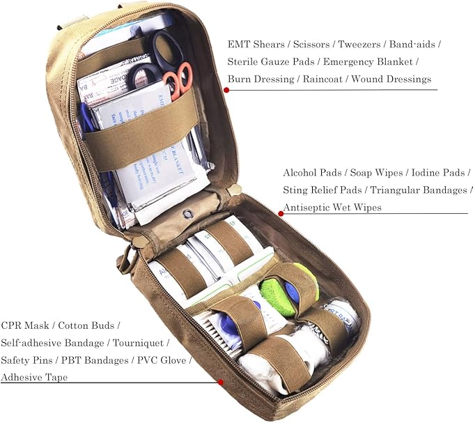 EMT Pouch MOLLE Ifak Pouch Tactical MOLLE Medical First Aid Kit Utility Pouch Carlebben (with Medical Supplies Tan)