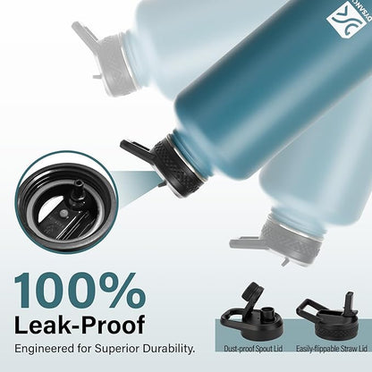 Insulated Water Bottle | Thickened Stainless Steel for Gym and Hiking with Straw, Carrier Bag, Handle Strap | BPA-Free 87 oz