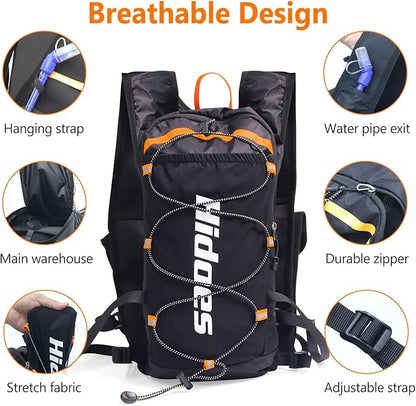 Hydration Backpack with 2L Hydration Bladder, Touch Phone Pocket, Compass, Whistle, Lightweight Breathable Reflective Running Water Backpack for Hiking Hydration Pack for Running Cycling