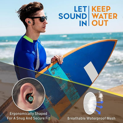 Hearprotek 2 Pairs Ear Plugs for Swimming Adults, Reusable Custom-fit Swim Water earplugs Men Women for Swimmers Shower Pool Bath Surfing Kayaking Canoeing(Black)