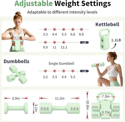 2-in-1 Adjustable Dumbbells Set, 4 Levels Weight Dumbbells Set for Women Men, Each 2.2/3.3/4.4/5.5lb Hand Weights with Kettlebell Form for Home Gym Exercise Training