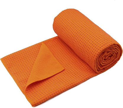 Eunzel Yoga Towel,Hot Yoga Mat Towel with Grip Dots Sweat Absorbent Non-Slip for Hot Yoga, Pilates and Workout 24" x72", Orange
