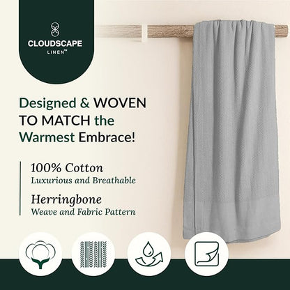 Herringbone Cotton Twin Blanket for Couch, Bed,Sofa, Home Decor, Soft, Lightweight, All-Season Bed Blanket, 68 x92, Light Grey