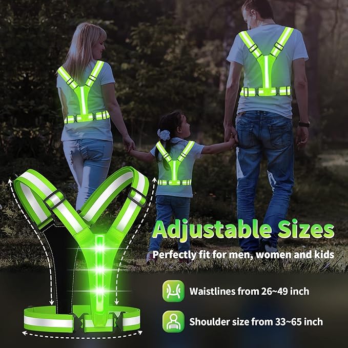 Led Reflective Vest Running Gear,USB Rechargeable Light Up High Visibility Running Vest,6-11hrs Light with Adjustable Waist/Shoulder for Runners Walkers