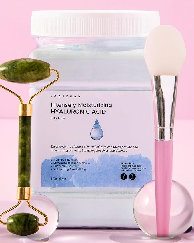 Jelly Face Mask for Facials - Hyaluronic Acid Hydrating, Brightening & Nourishing Jelly Mask with Free Jade Roller & Spatula | Professional Hydrojelly Masks | Vajacial Jelly Mask Powder | 23 Oz Jar