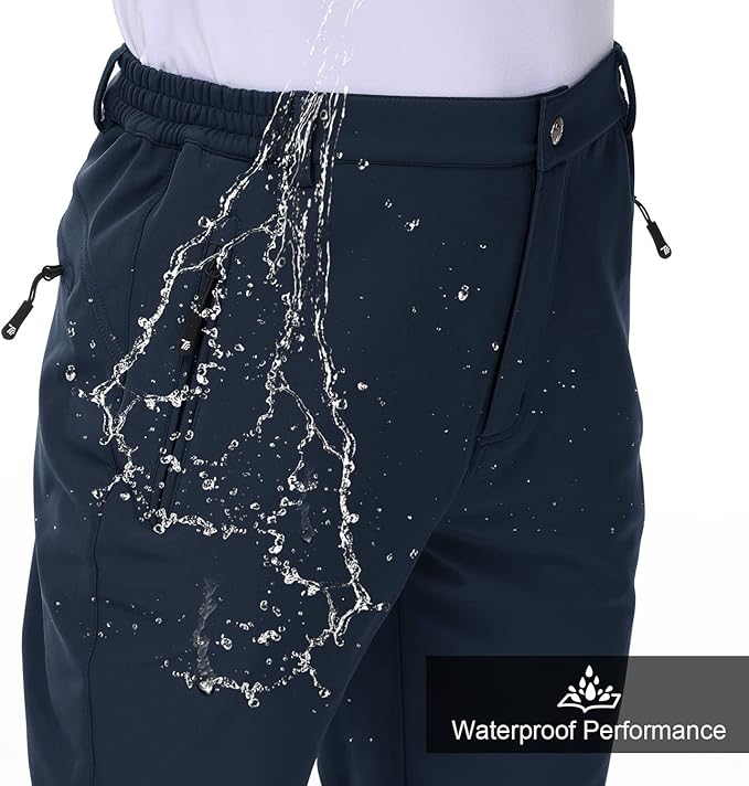 Gopune Men's Snow Ski Waterproof Softshell Pants Outdoor Windproof Warm Hiking Insulated Pants