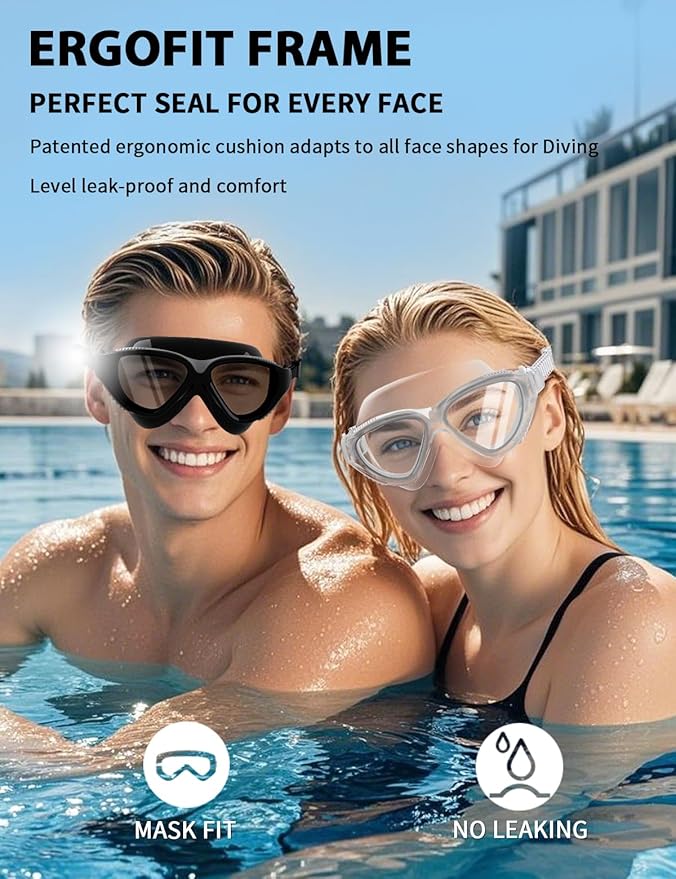 180°Panoramic Swim Goggles Adult, Ultra-Comfort Liquid Silicone Anti-Fog/UV Pool & Outdoor Women Men Youth