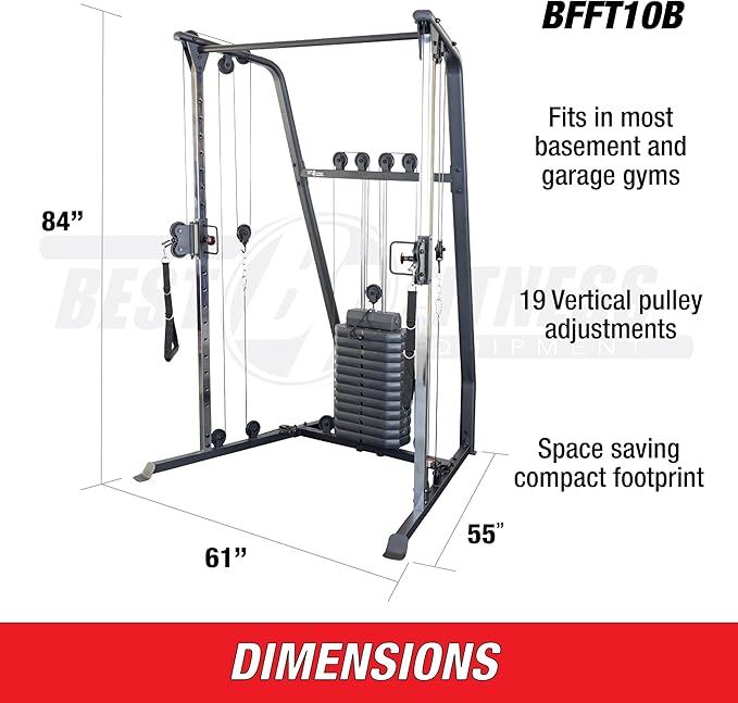 Body-Solid Best Fitness Functional Trainer Cable Machine, Full Body Workout Weight Stacks, Chest and Shoulder Exercise Home Gym LAT Pulldown Machines with 190lb Weights Stack, Midnight Black