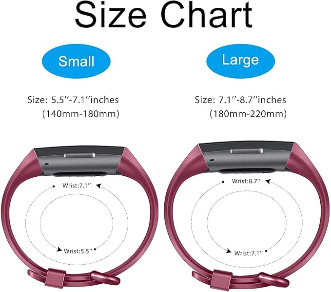 PACK 3 Silicone Bands for Fitbit Charge 4 / Fitbit Charge 3 / Charge 3 SE Replacement Wristbands for Women Men Small Large(Without Tracker) (Large: for 7.1"-8.7"wrists, Rose Gold+Black+Wine Red)
