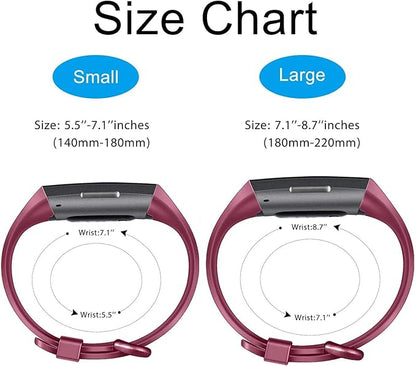 PACK 3 Silicone Bands for Fitbit Charge 4 / Fitbit Charge 3 / Charge 3 SE Replacement Wristbands for Women Men Small Large(Without Tracker) (Large: for 7.1"-8.7"wrists, Rose Gold+Black+Wine Red)