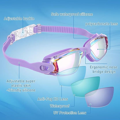Konohan 10 Pack Swim Goggles Bulk for Kids adult Pool Goggles Anti Fog Silicone No Leak Swimming Glasses for Men Women Youth
