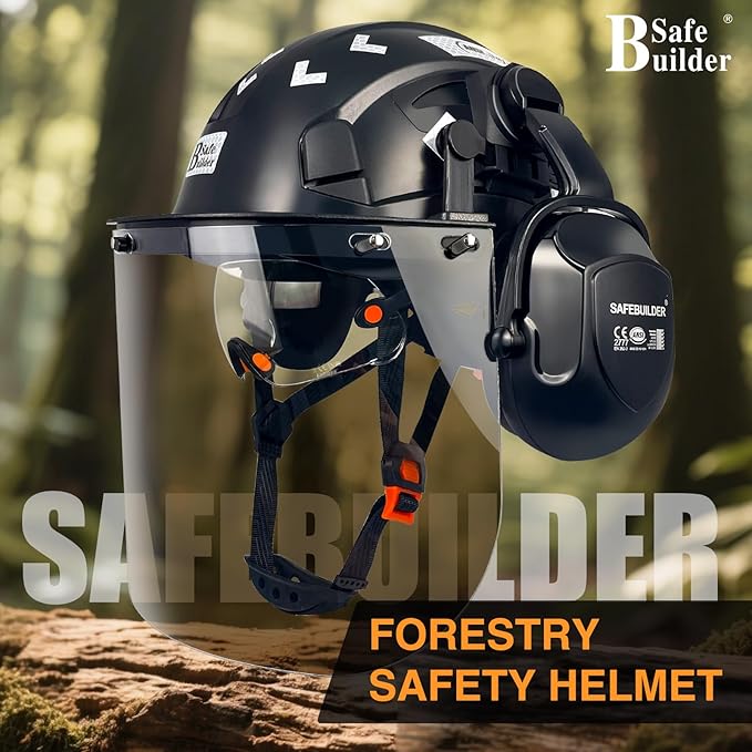 Forestry Safety Helmet with Build-in Visor Mesh Face Shield Ear Muffs 4 in 1 Chainsaw Safety Hard Hats