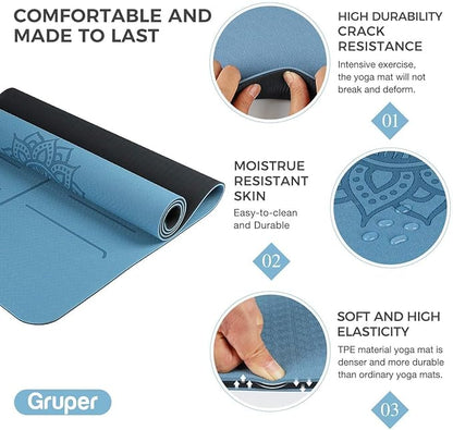 Yoga Mat Non Slip TPE Extra Wide Yoga Mat with Alignment Mark, 72"L x 32"W x 0.32"/0.24"Th (183cm x 81cm x 8mm/6mm), Anti-Tear Exercise Mat with Carrying Strap and Bag, Workout Mats for Yoga, Pilates