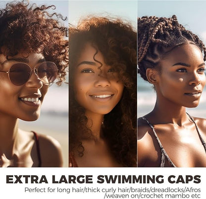 Extra Large Swim Cap - Silicone Cap for Long/Short Hair, Braids & Dreadlocks - Keeps Hair Dry