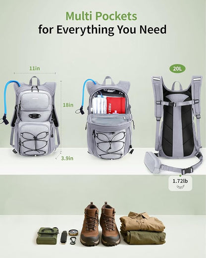 ECOHUB Hydration Backpack for Men Women, 20L Lightweight Hiking Daypack Cycling Backpack with 2L Water Bladder, Insulated Hydration Pack with Waist Pack