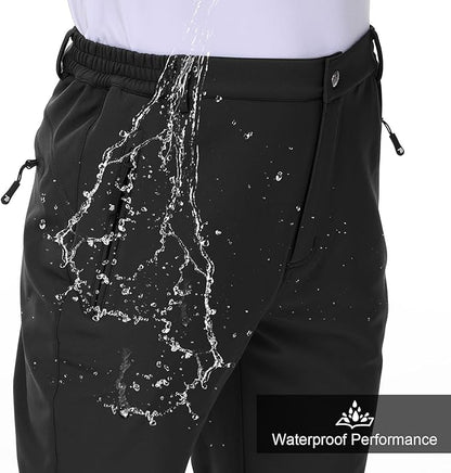 Gopune Men's Snow Ski Waterproof Softshell Pants Outdoor Windproof Warm Hiking Insulated Pants