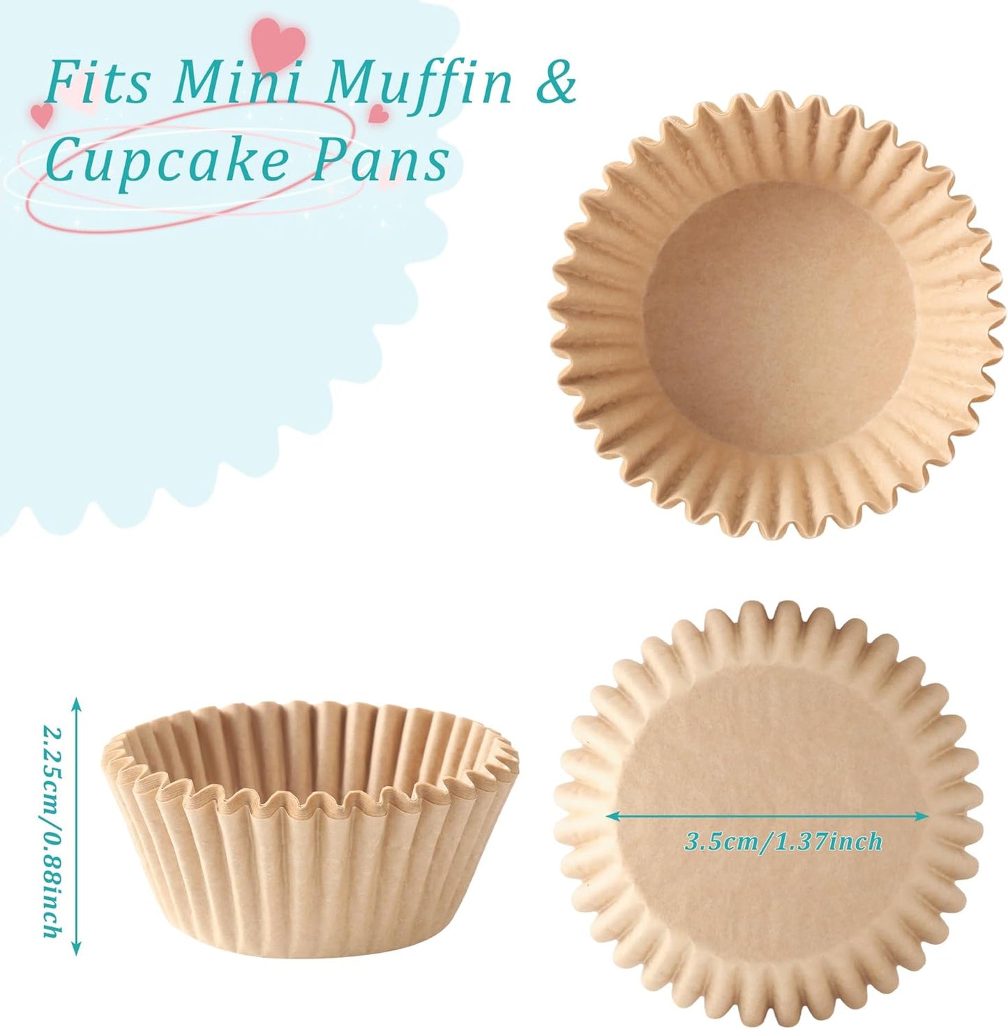 1.4 inch 1000-Count Mini Cupcake Liners Bright Colorful Muffin Baking Cups, Odorless,Baking Paper Cups for Baking Candy Cooking，Upgraded & Food Grade Grease-Proof Paper(Brown, 1.4 Inch)