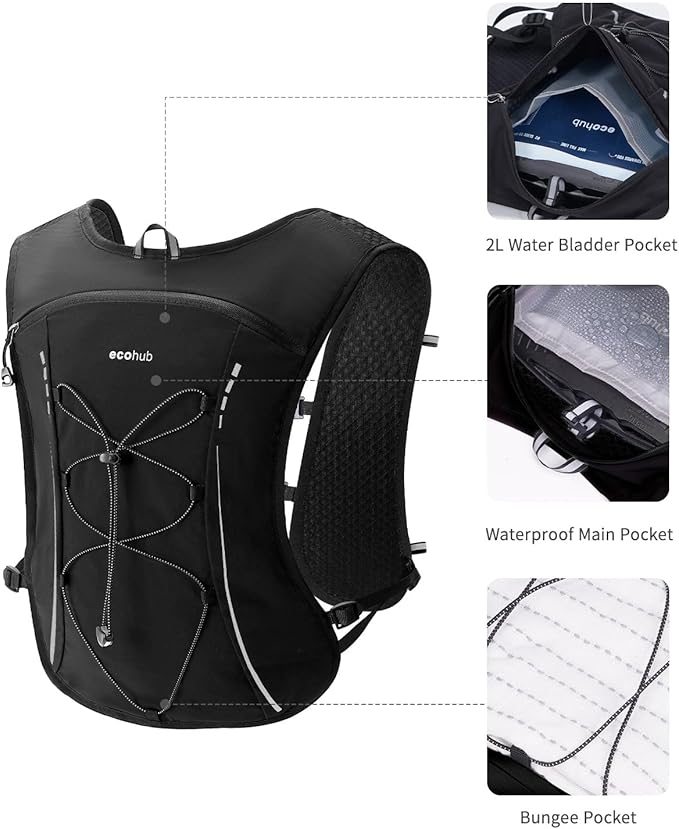 ECOHUB Running Hydration Vest Backpack,Lightweight Breathable Pack with 2L Water Bladder Bag Daypack for Hiking Trail Running Cycling Race Marathon for Women Men