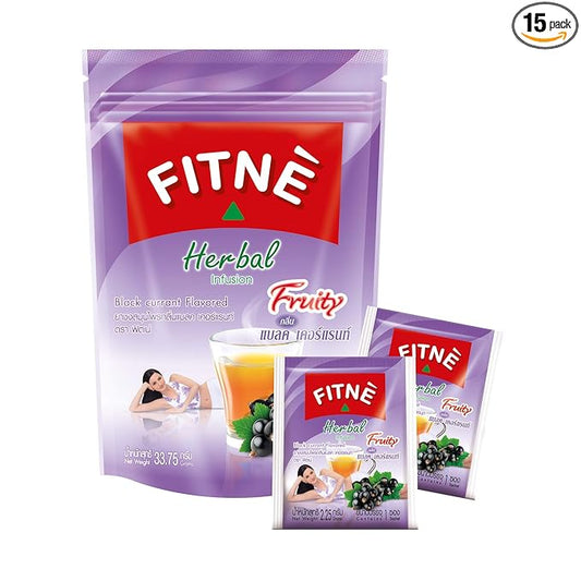 FITNE Black Currant Herbal Green Tea Fruity Garcinia Senna Infusion Gentle Detox Cleansing Boost Antioxidant Wellness Tea No Calories, 15 Tea Bags
