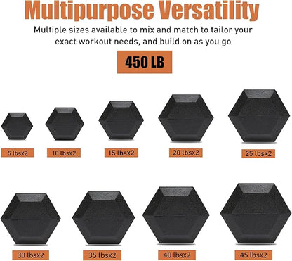 Ritafer 350-550 lbs Hex Weight Dumbbell Set with Rack 5-50 lbs Hand Weights for Strength Training for Home Gyms Rubber Iron Coated Dumbbells Exercise & Fitness Equipment to Training Strength Muscle