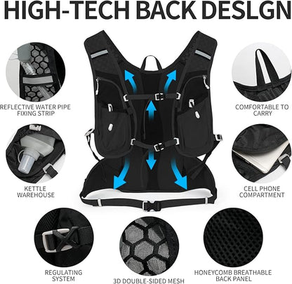 Hydration Pack Backpack, Lightweight Water Backpack with 2L Leakproof Hydration Bladder Daypack for Men Women,Running Hydration Vest for Outdoor Trail