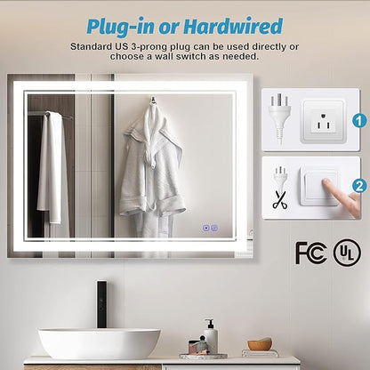 Led Mirror for Bathroom 36x28 Inch Large Makeup 3 Colors