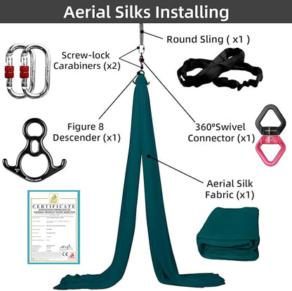 PRIOR FITNESS Aerial Silks Kit Colorful 9/15/20 Yards 40D Nylon Fabric Hammock Set With Hardware & Guide for All Levels Of Aerial Yoga Practice and Acrobatic Flying For Adults Aerial silk