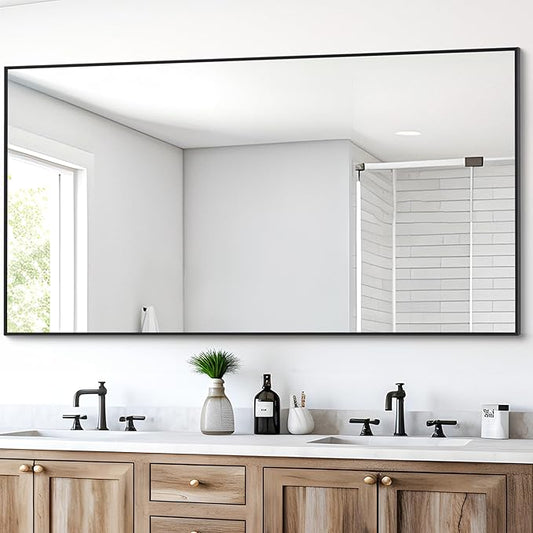 Black Bathroom Mirror for Wall, 30x55 Inch Rectangle Mirrors with Metal Frame, Modern Vanity Wall Mirror Decor for Entryway Hangs, Bathroom Living Room Horizontal or Vertical