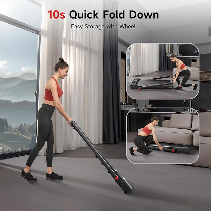 RHYTHM FUN Incline Foldable Treadmill, Walking Pad Treadmill with Incline, 300 lbs Portable Treadmills with Handles for Home Office Use, Under Desk Compact Walking Pad