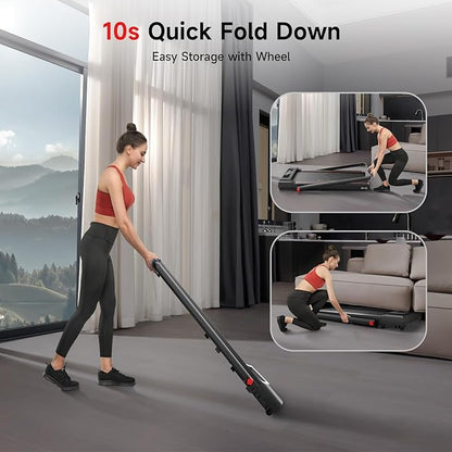 RHYTHM FUN Incline Foldable Treadmill, Walking Pad Treadmill with Incline, 300 lbs Portable Treadmills with Handles for Home Office Use, Under Desk Compact Walking Pad