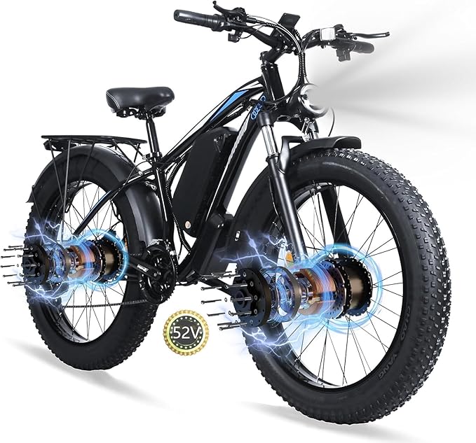 Electric Bike for Adults,39MPH/36MPH-100 Miles/90 Miles（3000W/2000W） Electric Bicycle with 52V/48V/23Ah Battery, 26''Fat Tire Fast E-Bike