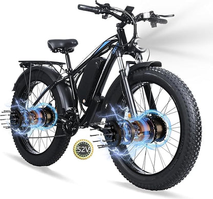 Electric Bike for Adults,39MPH/36MPH-100 Miles/90 Miles（3000W/2000W） Electric Bicycle with 52V/48V/23Ah Battery, 26''Fat Tire Fast E-Bike