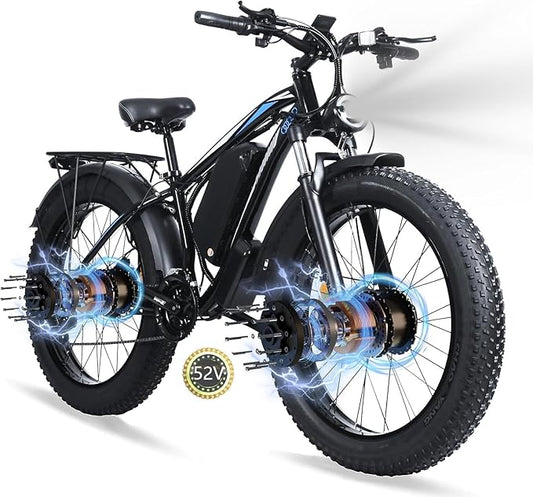 Electric Bike for Adults,39MPH/36MPH-100 Miles/90 Miles（3000W/2000W） Electric Bicycle with 52V/48V/23Ah Battery, 26''Fat Tire Fast E-Bike