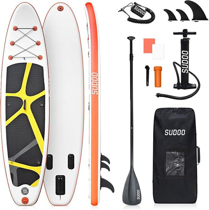 Inflatable Stand Up Paddle Board 10‘x30‘‘- Ultra-Light SUP with Backpack, Pump, Paddle, Coil Leash, 3 Fins, Repair Kit, Stable Design, Non-Slip EVA Deck for Adults & Youth