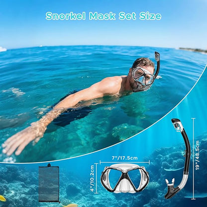 2 Pack Snorkeling Gear for Adults, Dry Snorkel, Mask Set Adult, Diving Scuba Mask, Scuba Gear, Swimming Goggles with Nose Cover, Swim Freediving Tempered Glass Panoramic View Travel Packages