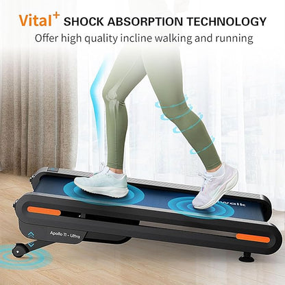 Walking Pad Treadmill with Auto Incline - 18"x43" Wide Full Deck 6 Levels 12% Incline, Portable Under Desk Treadmill for Home Gym Office, 350lbs Capacity, 3.0HP Quiet, Upright Stand Space-Saving, APP
