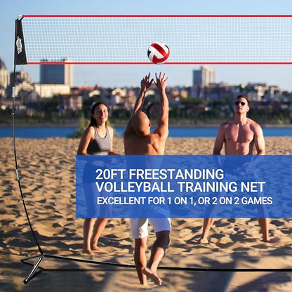 20FT Volleyball Training Net, Height Adjustable Volley Ball Nets for Hitting,Serving Spiking Practice,Portable Volleyball-Net for Beach Indoor Outdoor Bacyard| with Carryingbag & Sandbags