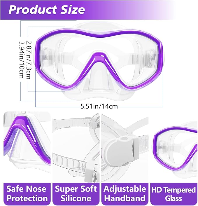 GoseWave Snorkeling Gear for Kids, Kids Snorkel Set for Ages 5-15, Anti-Fog Diving Mask and Dry Top Snorkel Set, Unisex Swimming Goggles with Nose Cover