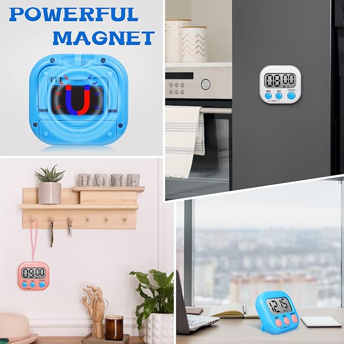 Flutesan 6 Pack Digital Kitchen Timer First Day of School Back to School for Cooking with 6 Pcs Lanyard Magnetic Back and On/Off Switch Second Minute Count up Countdown