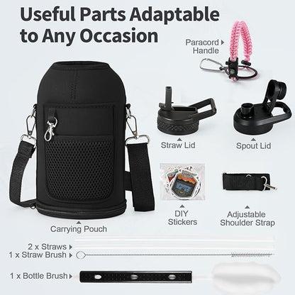 64 oz Insulated Water Bottle with Straw (Cold for 48 Hrs), Half Gallon Stainless Steel Triple Wall Vacuum Sports Water Jug, Leakproof Hydro Cup Flask with Straw Spout Lids & DIY Stickers