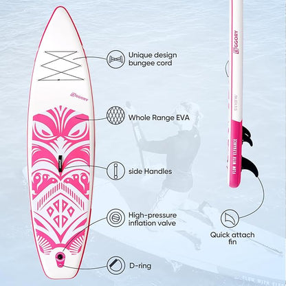 Inflatable Paddle Board,Stand Up Paddle Board Set, Extra Wide SUP Board with Removable Fin, Floating Paddle, Hand Pump, Waterproof Phone Pouch,Traveling Board