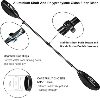 Kayak Paddle 4 Pieces Aluminum Shaft and PP Blade Floating 86.6in/220cm, 90.5inch/230cm Lightweight Oars