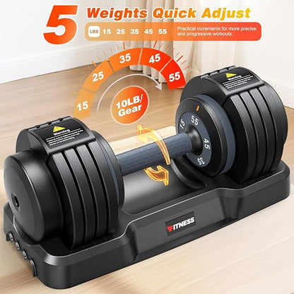 XDDIAS Adjustable Dumbbell Set of 2, 25/55/80LB Dumbbell Set-1Sec Adjustable Weights-5/10 in 1 Free Weights Dumbbells Set with Effortless Tray/No-Slip Handle-Compact Size for Women/Men at Home Gym