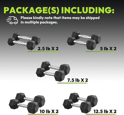 Hex Dumbbell Set, 30-480 lb Set Rubber Encased Exercise & Fitness Dumbbells, Weights Dumbbells Set, Hand Weight for Strength Training