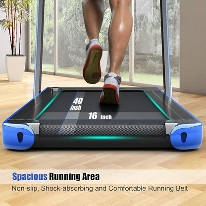 GYMAX Walking Pad, 2.25HP Dual Display Foldable Treadmill for Home with Remote/Smart App Control, Portable Compact Treadmill for Office Under Desk, Folding Running Machine for Small Spaces