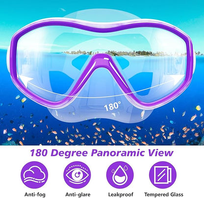 GoseWave Snorkeling Gear for Kids, Kids Snorkel Set for Ages 5-15, Anti-Fog Diving Mask and Dry Top Snorkel Set, Unisex Swimming Goggles with Nose Cover